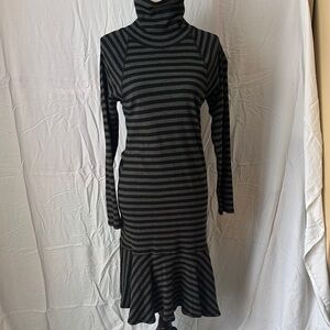 Ralph Lauren Black and Gray Striped Long Sleeve Dress